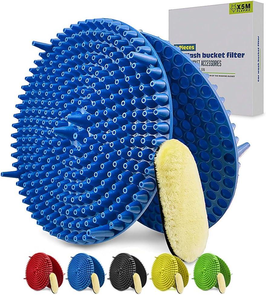 10.4" Heavy Duty Grit Trap (2-Pack) & Wash Mitt Kit - Premium Car Wash Bucket Filter Insert, Dirt Separator, Fits 3.5-5 Gallon (Blue Kit)