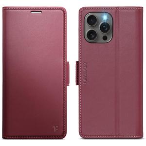 for iPhone 14 Pro Case Wallet with RFID Blocking Card Holder, PU Leather Kickstand Protective Flip Phone Cover Fit for iPhone 14 Pro 6.1", Wine Red