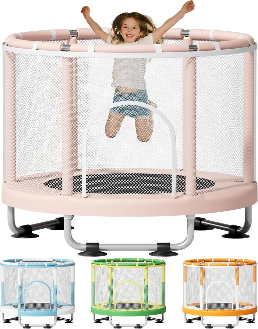 ZCMHAXJ 55" Trampoline for Kids, 440lbs Capacity Indoor & Outdoor Toddler Trampoline, Gifts for Boys & Girls (Pink)