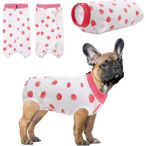 SAWMONG Recovery Suit for Dogs Female Male Zipper, Pink Strawberry Dog Onesie Body Suit After Surgery Spay Neuter, Cotton Breathable Dog Surgical Suit Pet, Substitute Dog E-Collar Cone, L