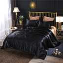 NTBED Silky Satin Comforter Set Queen Black, Soft Lightweight Microfiber Luxury Sexy Quilted Bedding Sets with 2 Matching Pillow Covers for Summer Spring Autumn