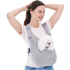 Supet Dog Carrier Sling for Small Dogs, Anti-Anxiety Cat Sling Carrier Chest, Hands-Free Front Facing Puppy Sling, Adjustable Soft Cotton Swaddle Wrap, Reducing Back Neck Pain(M, Grey)