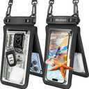 Niveaya Double Space Waterproof Phone Pouch - 2 Pack, Waterproof Phone Lanyard Case with iPhone 16/15/14/13/12 Pro Max up to 8.3", Phone Dry Bags for Vacation Beach Pool Kayak Cruise Travel Essentials (Black+ Black)