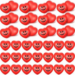 Yaomiao 48 Pcs Heart Smile Face Stress Balls Valentine's Day Red Heart Balls Smile Face Shaped Foam Ball for Valentine Party Gift Bag Fillers School Carnival Reward