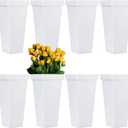 8 Pcs Flower Buckets for Cut Flowers, 13.38 Inch Plastic Floral Buckets Modern Square Vases for Centerpieces Display Decorative Plastic Vases for Home Office Wedding Decor - White