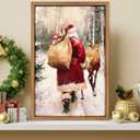 Vintage Christmas Decorations Santa Framed Wooden Wall Art Vintage Reindeer in Snow Christmas Hanging Decorations Xmas Winter Scene Decoration