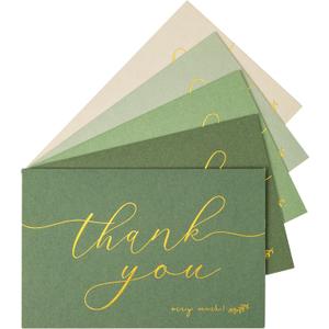 Crisky 50 Pcs Sage Green Thank You Cards With 50 Envelopes & 50 Stickers Simple, Chic, Elegant Greeting Cards Perfect for: Wedding/Business/Birthday/Graduation etc. 4 x 6 inches 50 Pack