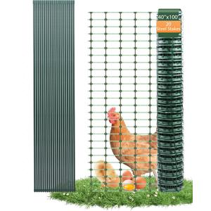Temporary Plastic Garden Fence Animal Barrier, Green, 40 In X 100 Foot, Steel, Garden Style