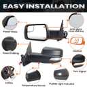 Left Driver Side Mirror Compatible with Ram 1500 2019-2025 Power Folding/Temperature Sensor/Heated/with Turn Signal/Puddle Light/Power Glass Texture Black (14 pins)