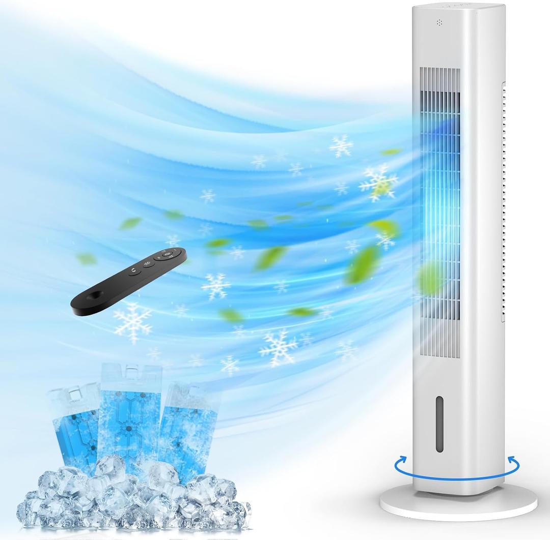 Windowless Portable Air Conditioners, 35 Cooling Tower Fan w/Remote, 7H Smart Timer & 70 Swing, 1.2L Water Tank With 3 Ice Packs, Ductless Air Cooler For Home Bedroom Office