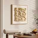 Framed 3D Wood Textured Wall Art, Large Modern Beige Geometric Wooden Artwork for Walls, Minimalist Neutral Square Paintings Wall Decor for Living Room, Dining Room, Bedroom, Office, 28x28 Inch