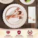 By Madee HEAVYWEIGHT Fancy Disposable Dinnerware Set  175-Piece Ivory and Scalloped Rose Gold Disposable Plates, Cutlery & Linen-Feel Napkins, Elegant Nice for Weddings & Party (25 Guests)