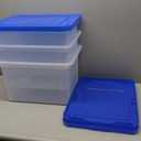 IRIS USA File Box, Plastic File Organizer Box With Lids, Letter/Legal File, Important Document Box, Portable Storage Filing Bin, Stackable Nestable, Clear/Blue 35 Qt. 3 Pack