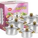 Stainless Steel Cookware Set 10 Pieces Cooking Pots and Bowls Soup Kitchen Gas Induction Universal