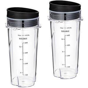 QB3001SS/ QB3000SS Blender Cups for Ninja Replacement 16oz, Fit Compact Personal Blender with Lids- 2 Pack.