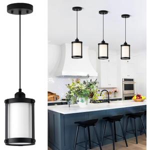 Black Pendant Lights Kitchen Island, 1-Light Modern Mini Hanging Light Fixtures with Milk Glass, Farmhouse Kitchen Pendant Lighting Over Island for Sink Dining Room, OS-3014-1PBKW
