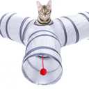 Cat Tunnel, Collapsible Tube with 1 Play Ball Toys, 3 Ways Tunnels for Indoor Cats, Puppy, Kitty, Kitten, Rabbit (White and Gray)