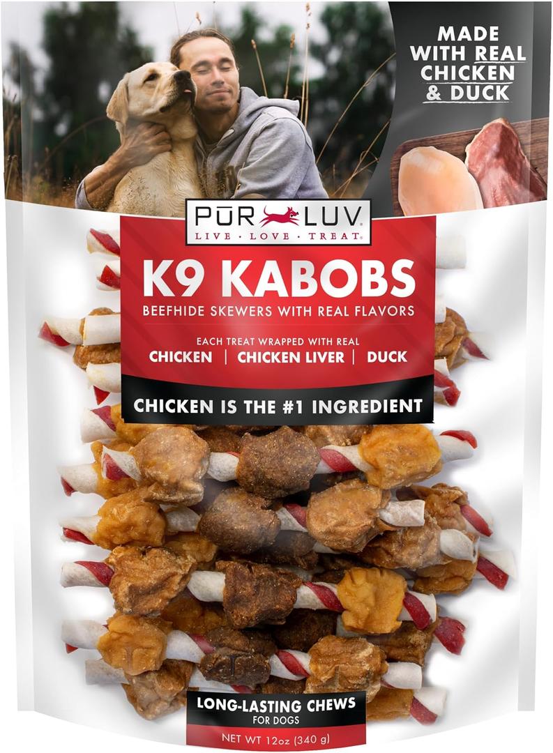 2 x Pur Luv Dog Treats, K9 Kabobs Made with Real Chicken and Duck, 12 Ounces, Dog Snacks, Healthy, Easily Digestible, Long-Lasting, High Protein Treat, Satisfies Urge to Chew (EXP 03/15/28)