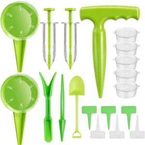 Lothee 19 Pcs Mini Seed Spreader Set Sowing Seed Dispenser with 5 Speeds Small Sowing Helper Tool for Seeds Hand Held Seedlings Dibber and Widger Set for Farm Lawn Garden Yard