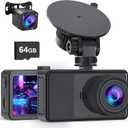 Dash Cam Front and Rear, 2.5K+1080P Dual Dash Camera for Cars, 2 Display Mini Car Camera, G-Sensor Dashcam, Night Vision, 24H Parking Mode, Loop Recording, 170Wide Angle, 64GB Card Included