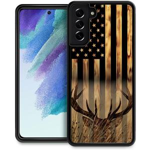 DJSOK Compatible with Samsung Galaxy S21 CaseDesign Pattern Back Bumper Anti Scratch Reinforced Corners Soft TPU Caver,Cases for Men Women-Wood Grain American Flag Buck Hunter Deer