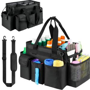 Hot Tub Chemical Storage Bag for Adults, Spa Accessories Organizer with Handle and Shoulder Strap, Cleaning Caddy Bag for Hot Tub Supplies, Black, Medium