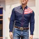 COOFANDY Men's American Flag Button Down Shirts Western Cowboy Shirt Slim Fit Patriotic Long Sleeve Shirt (Blue, XL)