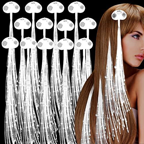 28 Pack White LED Lights Fiber Optic Hair Barrettes Extensions Light Flashing Fiber Optic Hair Braid Barrettes Clips for 4th of July Party Favors Festival Party Bar Concert