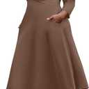 Nmoder Women's Plus Size Stretchy Flared Wrap Dress Casual Wedding Guest Midi Dresses V Neck 3/4 Sleeve A-Line Swing Dress (Brown, 3x)