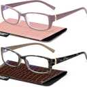 Madison Avenue 2 Pack Classic Blue Light Blocking Reading Glasses for Women, Vintage Anti Glare/Eyestrain Computer Readers Demi/Purple +1.0