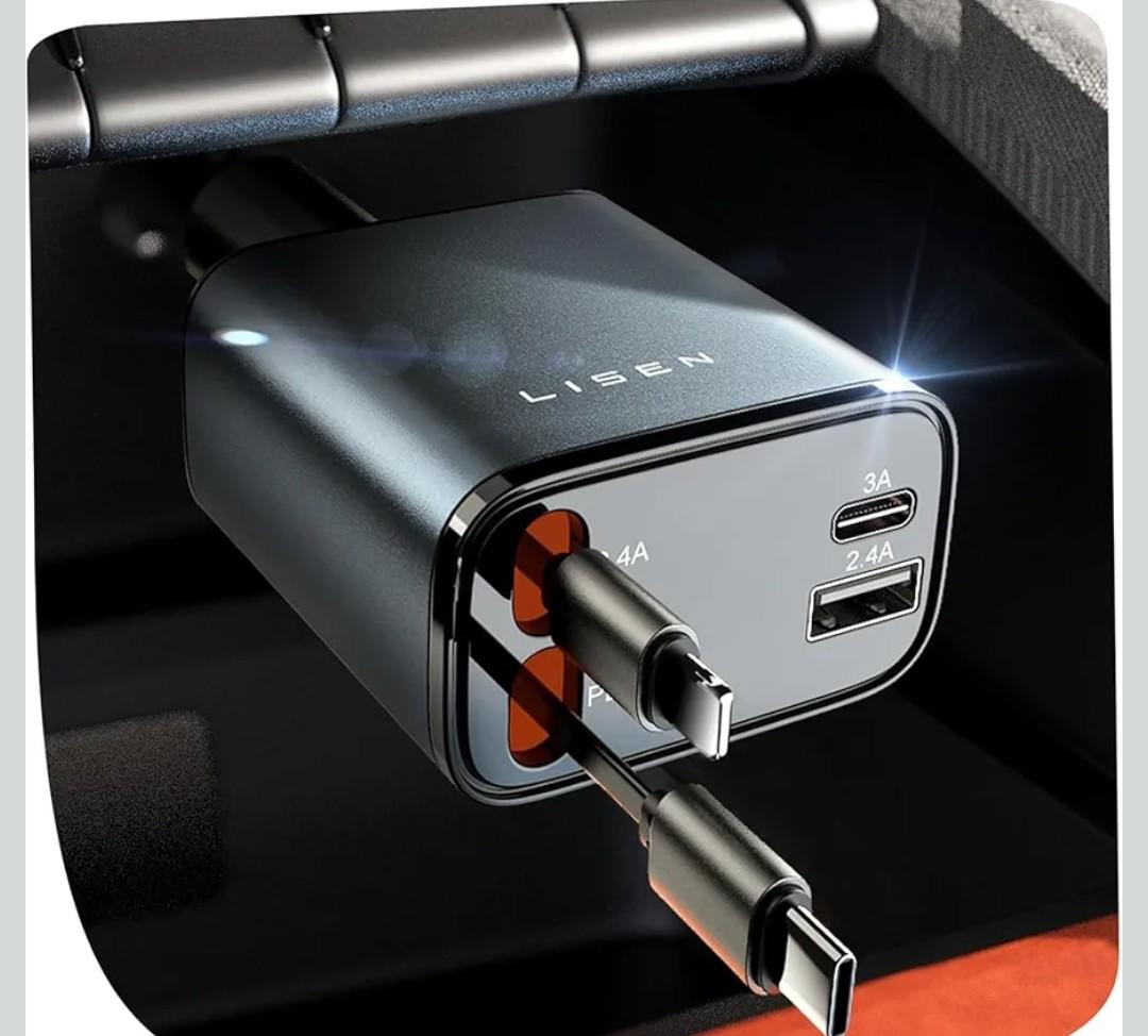 LISEN Retractable Car Charger, for Valentines Day Gifts for Him Her, 69W Cars Adapter USB C Fast Charger for iPhone 17 15 12, Car Accessories Gadgets for Men, Anniversary Birthday Gifts for Men Women