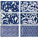 ONEMORE Rectangular Serving Plates Set of 6-7.5 inch Ceramic Blue and White Appetizer Plates - Microwave, Oven & Dishwasher Safe, Classic Style, Sturdy, Scratch Resistant - Vintage Blue