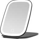 Rechargeable Travel Makeup Mirror with LED Light, 3 Lighting Modes, 7x5 Inch Foldable Vanity Mirror for Desk or On The Go, Black