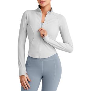 G4Free Workout Jackets for Woman BareFeel Cropped Zip Up Athletic Running Jacket Slim Fit Yoga Tops with Thumb Holes (Gray, XXL)