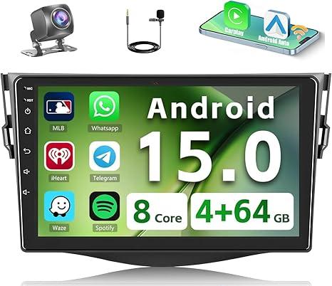 Android 14 4G+64G Car Radio for Toyota RAV4 2007 2008 2009 2010 2011 2012, Car Stereo 5G WiFi/Wireless CarPlay Android Auto/GPS FM/SWC Bluetooth, 9'' Touchscreen FM/RDS EQ-32+1080P Backup Camera