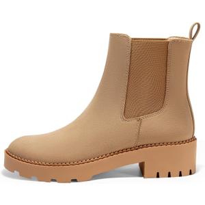 Coutgo Womens Platform Chunky Low Heel Slip on Chelsea Boots Suede Elastic Ankle Boots (Beige)