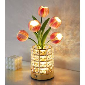 Handmade Flower Lamp,Rechargeable Cordless Touch Table Lamp,3-Colour Infinitely Dimming Small Night Light,Festival Restaurant Bedroom Bar Coffee Shop Birthday Gifts for Women Mom, Tulip Flower