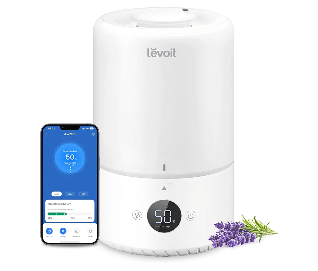 LEVOIT Smart Cool Mist Top Fill Humidifiers for Bedroom with Sensor, Auto Humidity Setting, APP & Voice Control, Essential Oil Diffuser, Ultra Quiet Operation, Super Easy Top Fill, 3L, White