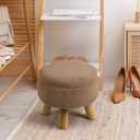 OGEMXU Ottoman Foot Rest, Small Round Ottoman with Storage, Boucle Teddy Velvet Footstool with Wood Legs, Soft Sponge Storage Ottoman for Living Room, Bedroom, Couch, Enterway (Camel Brown)