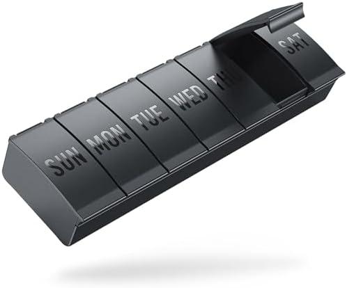 Barhon Pill Organizer Large, Weekly Medicine Pill Organizers, 7 Day Pills Box Case Travel for Big Vitamin Supplements Fish Oil, Black
