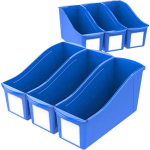 Storex Large Book Bin, 14 x 5 x 7, Case of 6, Blue (71115U06C)