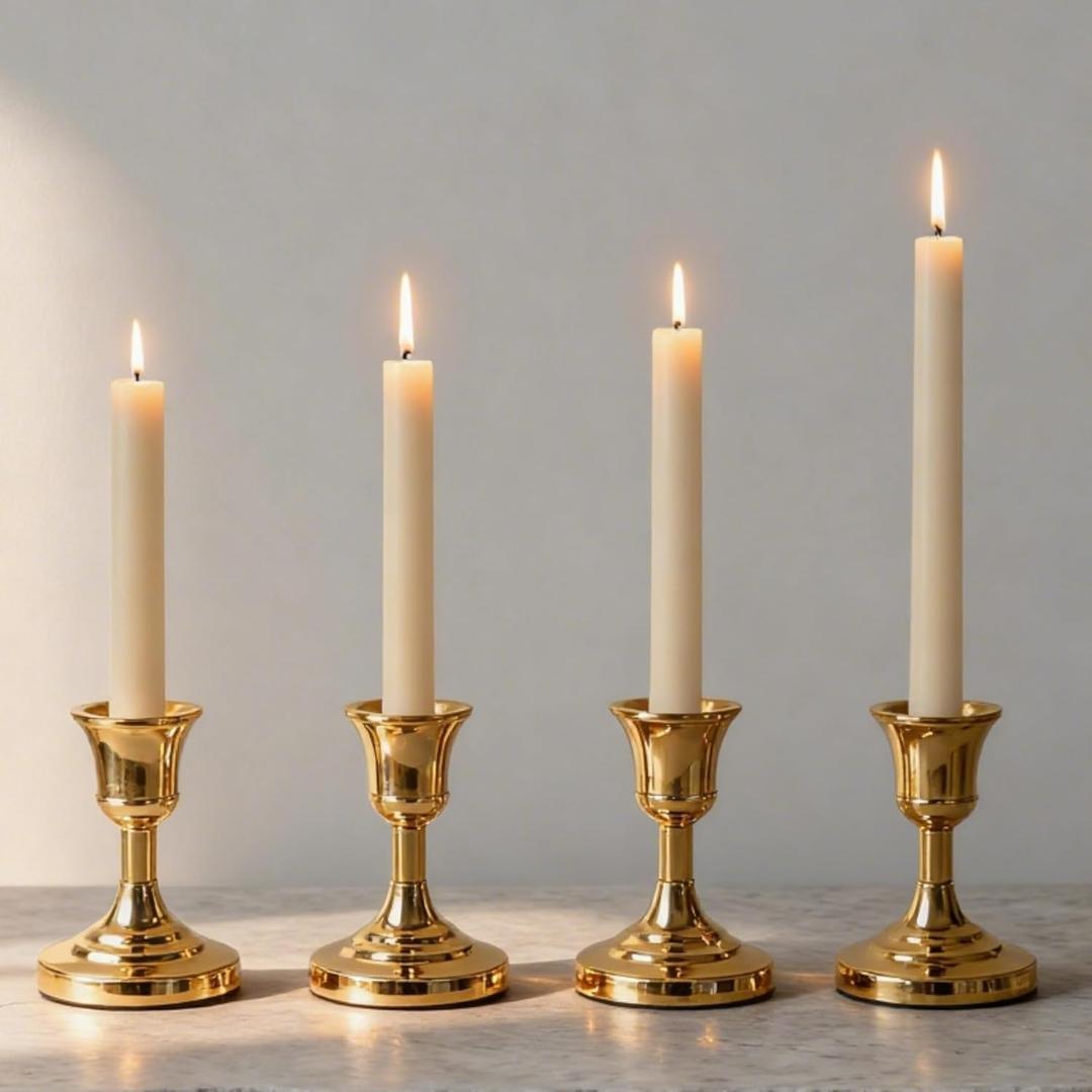 4 Pack Gold Taper Candle Holder, 3 Inch Short Skinny Iron Candlestick Holders, Vintage Small Low Metal Candles Sticks for Table Centerpiece Wedding Christmas Birthday Party Dinning Decor