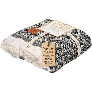 Gold Case Throw Blanket for Couch - 100% Recycled Turkish Cotton Blankets & Throws - Retro Soft Throw Blankets for Living Room - Boho Decorative Woven Couch Blanket - 60x80 - Black