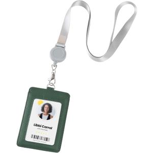 Genuine Leather id Badge Holder with Lanyard,Soft,ID Card Holder,Up to 20 Colors and Grains to Choose,frommultiple Card Slots,Vertical Work Name Badge case (198)