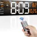 Zgrmbo 16" Large Digital Wall Clock with Remote, Large Display LED Wall Clock for Living Room/Gym/Shop/Warehouse/Office Decor, 12/24H, Auto Dimming, Timer (White)