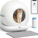 Self Cleaning Litter Box, Integrated Safety Automatic Cat Litter Box Self Cleaning 65L+9L for Multiple Cats, App Control, Odor Removal, Includes Mat & Liner (3 Rolls) - White