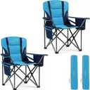 FAIR WIND 2 Pack Padded Camping Chair 500LBS Capacity Heavy Duty Oversized Folding Chair for Heavy People Portable Lawn Chair with Adjustable Lumbar Support, Cooler Bag & Cup Holder for Outdoor, Beach
