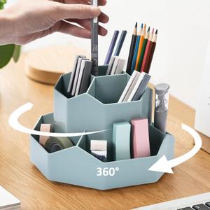 Pencil Pen Holder for Desk, 9 Slots 360 Degree Rotating Desk Organizer, Cute Pen Organizers Stationery Supplies for Office Home & Art Supply (Blue) Pencil Pen Holder for Desk, 9 Slots 360 Degree Rotating Desk Organizer, Cute Pen Organizers Stationery Supplies for Office Home & Art Supply (Blue)