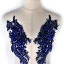 Hand-Made Beaded Rhinestons DIY Clothing Appliques Patch,Beaded Applique for Wedding Dress Decoration Blue Flower Applique by Pair (Blue)
