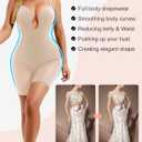 Decorus Women's Low Back Full Deep Plunge Strapless Bodysuit Mid Thigh Backless Shapewear Tummy Control Shaping Body Shaper (Beige, L)